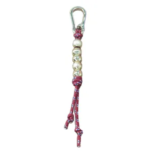 Ozean-Stil geflochtener Taschenanhänger mit goldenen Perlen und Silber-Karabiner
