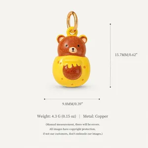 Detail view of cute bear honey pot pendant with copper material and dimensions