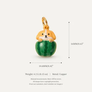 Detailed view of the cute dog watermelon charm including size and weight specifications