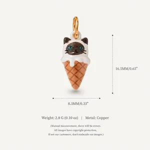 Detailed view of cat ice cream cone pendant with copper material and dimensions