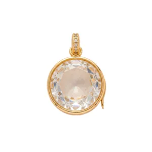 Elegante ciondolo medaglione in cristallo sfaccettato con cornice dorata e gancio con pietre