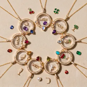 Kupfer Kristall Runde Medaillon Halskette Für Damen Strass Emaille Kirsche Vogel Liebe Anhänger DIY Schmuck Zubehör