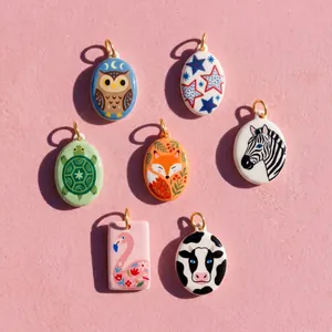 Cartoon Animal Enamel Stainless Steel Pendant Necklace Owl Fox Zebra Pattern Oval Charm Fashion Jewelry For Women Kids