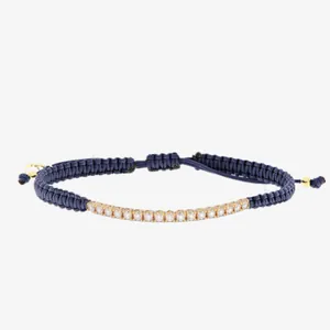 Marineblaues, geflochtenes verstellbares Armband mit goldfarbener Zirkonia-Leiste