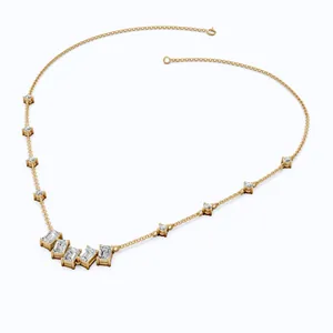 Elegant gold chain necklace featuring central emerald-cut and round white zirconia stones.