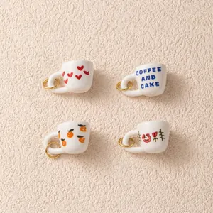 Stainless Steel Coffee Cup Pendant Necklace DIY 18K Gold Plated Flower Heart Letter Printed Pendants Accessories Fashion Women Jewelry