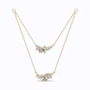 Exquisite double-layered gold stainless steel necklace featuring marquise and triangle zircons