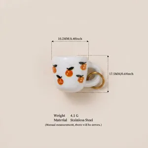 Miniature stainless steel orange print cup charm with 18k gold plating for jewelry DIY