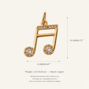 Élégant pendentif note de musique doré en cuivre avec pierres en zircone cubique