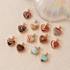 Vintage Herzanhänger mit Marmorierung in Erdtönen für DIY-Schmuck, hochwertige KC-Vergoldung