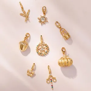 Vintage Stainless Steel Rhinestone Inlaid Pendant Wheat Butterfly Scepter DIY Charms Gold Plated Geometric Necklace Findings For Women Jewelry