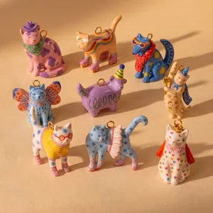 Ciondolo Gatto Fantasia 3D Colorato Smaltato Rame Animale Charm Per DIY Collana Braccialetto Produzione Gioielli Stile Fantasia Cartone Animato Gattino Accessorio