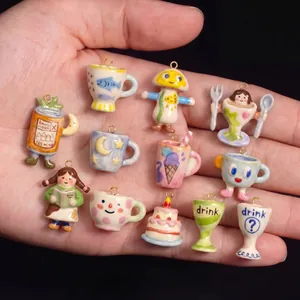 Detailed shot of assorted hand-painted cartoon ceramic charms for DIY jewelry making