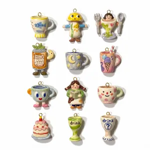 Macro view of 12 colorful hand-painted cartoon ceramic pendants for DIY crafting