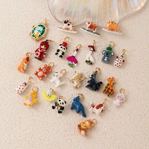 Collection of colorful cartoon animal charms with glossy enamel finish for jewelry making