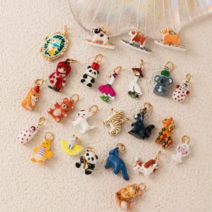 Assorted cute cartoon animal charms with colorful enamel drip oil finish for jewelry making