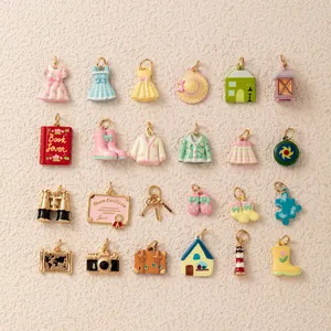Pastoral Style Copper Enamel DIY Charm Pendant House Book Camera Shape For Necklace Bracelet Jewelry Making Accessories