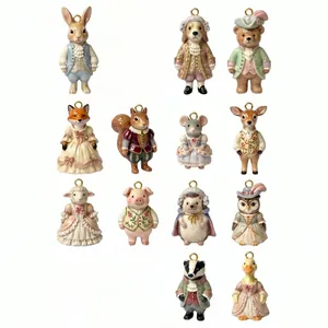 Comprehensive collection of 14 cute anthropomorphic animal pendants in vintage Victorian attire