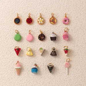Copper Drip Oil Enamel Dessert Pendants Cute Cupcake Donut Ice Cream Lollipop DIY Jewelry Making Charms Accessories For Women Gift