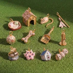 Haustier Thema Emaille Kupfer Anhänger Niedliche Katzenhaus Fischgräte Pfoten Charms Mit Künstlichen Perlen Strass Für Halskette Armband Schmuckherstellung