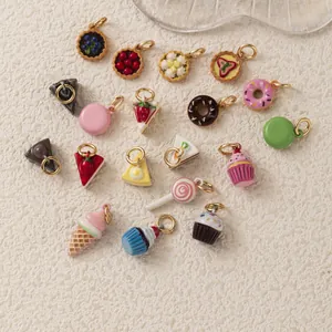 Handmade DIY cake and donut charms for jewelry making, assorted sweet treats set
