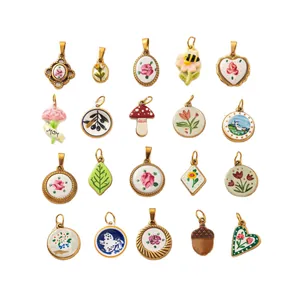 Assorted stainless steel floral and nature pendants with 18K gold plating
