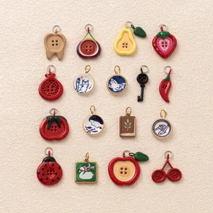 Selection of 18K gold plated stainless steel fruit and vegetable button charms for DIY