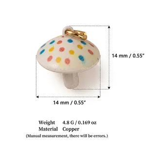 Detailed view of colorful polka dot mushroom pendant with 14mm size and weight specifications
