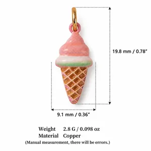 Cute pink enamel ice cream pendant charm for DIY jewelry making made of copper