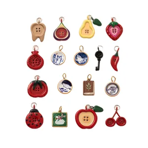 Assorted colorful stainless steel fruit and vegetable button pendants for DIY jewelry