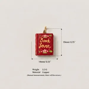 Vintage red book charm pendant for DIY handmade jewelry, 19mm x 14mm copper accessory