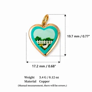 Dettaglio delle misure e del peso del ciondolo a cuore in rame con pittura di anatra