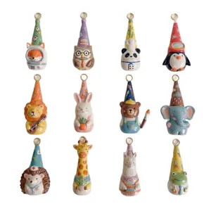 Set of 12 colorful cartoon animal enamel charms with gold rings for DIY jewelry making
