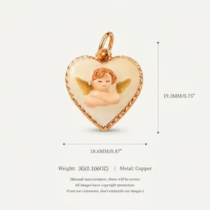 Pendente angelo Cupido a forma di cuore in rame con misure dimensionali dettagliate