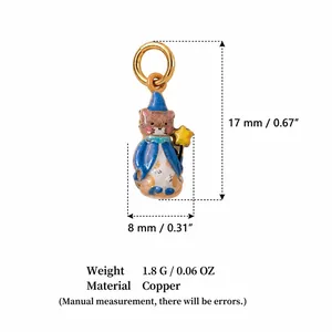 Cute enamel cat wizard pendant in copper for DIY jewelry with size and weight info