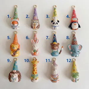 Collection of 12 cute cartoon animal enamel charms with 18K gold plated loops for DIY jewelry