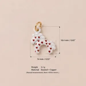 Cute white enamel animal pendant with red heart patterns and gold-plated copper loop