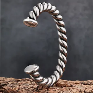 Men's Vintage Twisted Cable Bangle Bracelet Stainless Steel Retro Antique Silver Distressed Braided Cuff Bracelet Jewelry Gift
