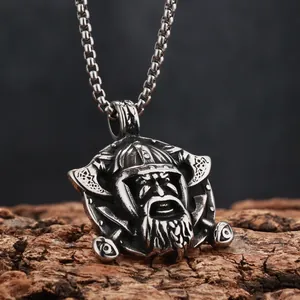 Collier avec pendentif casque de guerrier viking en argent antique vieilli pour hommes