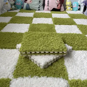 Tapis de Sol en Peluche Emboîtables Carreaux de Tapis Shaggy Carrés pour Chambre à Coucher Salon Rembourrage en Mousse de Velours Doux