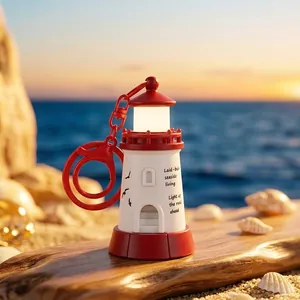 Glowing Lighthouse Keychain LED Light Ocean Style ABS Zinc Alloy Seagull Pattern Bag Pendant Car Keyring Healing Gift