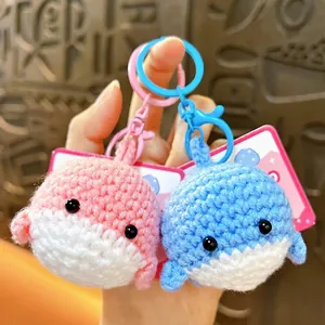 Handmade Crocheted Whale Keychain Cute Cartoon Yarn Animal Bag Charm Soft Knitted Sea Creature Pendant For Keys Backpack Gift