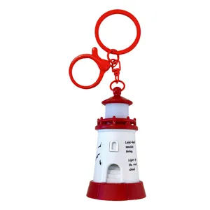 Creative red and white glowing lighthouse keychain for bag pendant and car keys