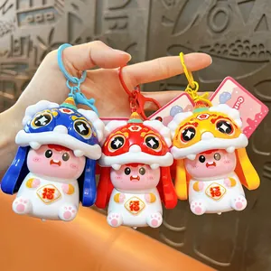 Set van 3 kleurrijke Chinese leeuwendans sleutelhangers voor tasdecoratie en cadeaus.