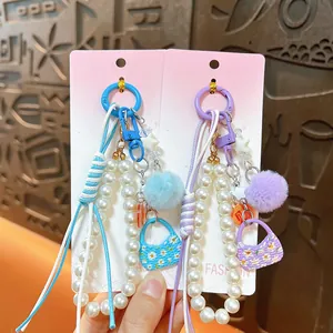 Lindo colgante de cuentas para bolso con mini bolso de margaritas para decoración DIY