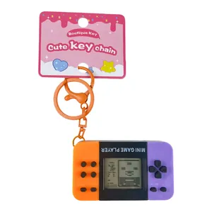Mini handheld game console keychain with classic Tetris game and orange plastic hook