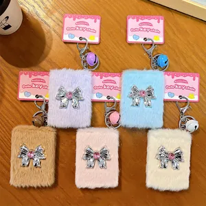 Creative plush foldable makeup mirror keychains with rhinestone bows and bells
