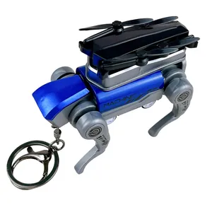 Creatieve mechanische robot hond sleutelhanger met drone propellers in blauw en zilver