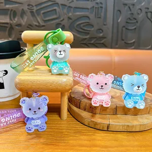 Creative cute translucent bear keychains with colorful straps for bags and keys