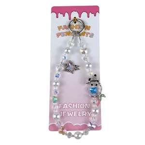 Dragonne de téléphone et porte-clés en perles de cristal avec panda et papillon